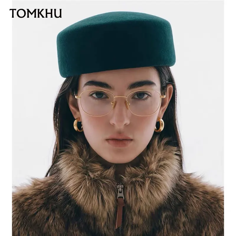 Russian High-quality White Green Wool Pillbox Box Hat Women Winter Retro Flight Attendant Beret Classic Painter Cap Wholesale