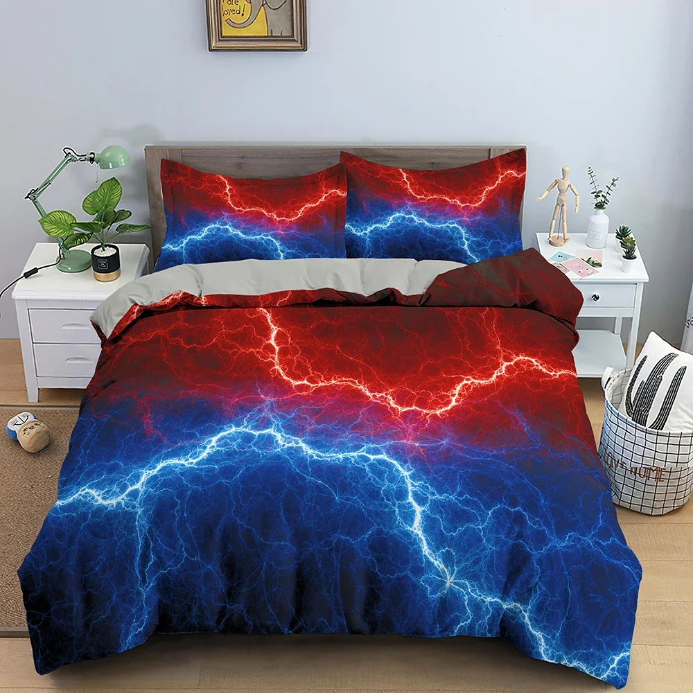 Thunder and Lightning King Queen Duvet Cover Natural Disaster Landscape Bedding Set Teen Adult Dark Clouds Polyester Quilt Cover