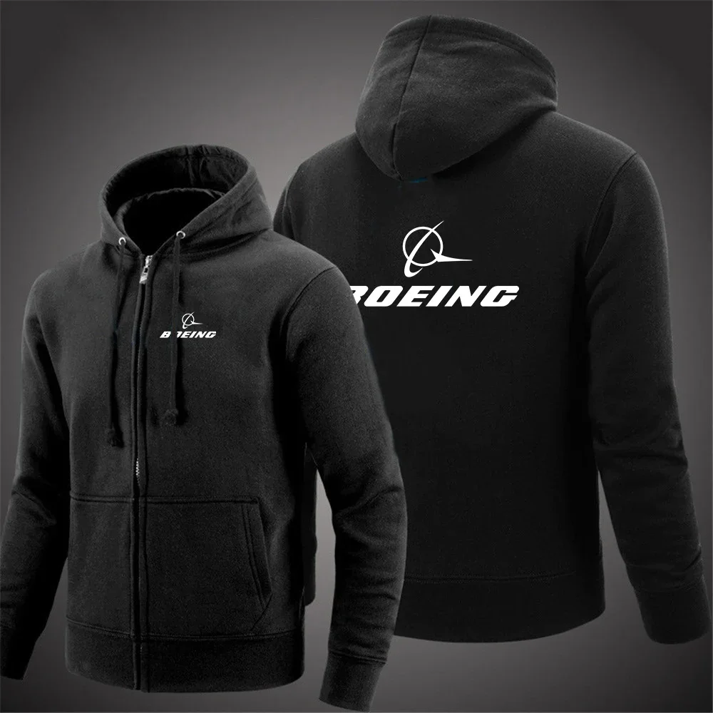 BOEING AEROPLANE 2024 Men's New Solid Color Hoodies Fleece Warm Sweatshirt Fashion Streetwear Casual High Quality Pullovers Tops