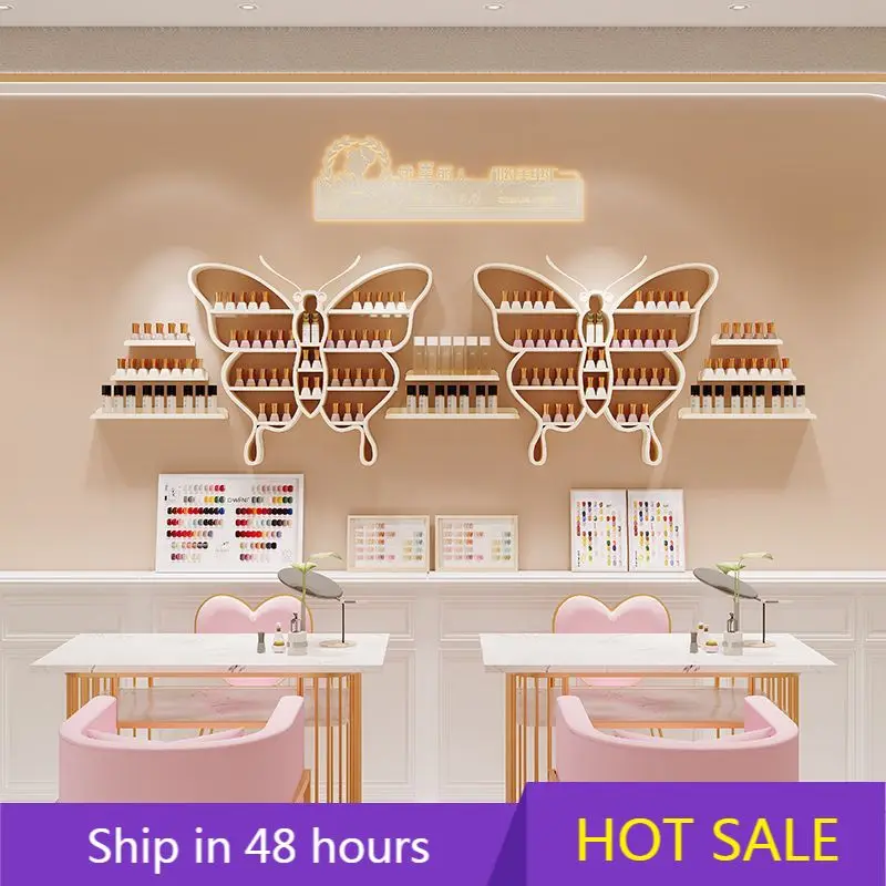 

YTYIN Customized Nail Salon Display Stand Nail Polish Wall Hanging Wall With Luxury Light Shelf Display Rack Wall