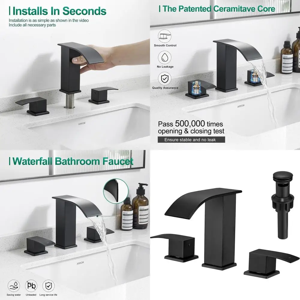 

Современный черный смеситель для раковины с 3 отверстиями, выдвижным сливом и 2 ручками