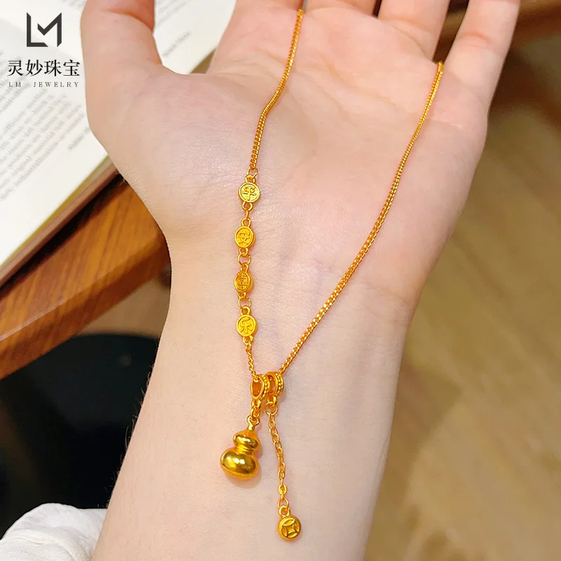 

Gold Shop Same Style 9999 24-каратное настоящее золото женское золотое ожерелье Ping An Joy тыква кулон с кисточкой цепочка на ключицу красивые ювелирные изделия