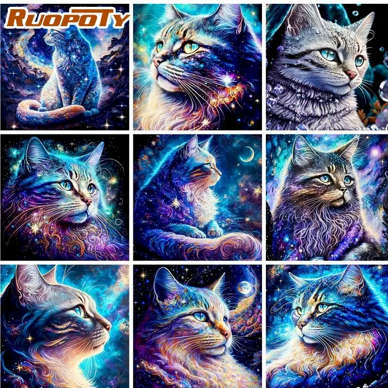 

RUOPOTY Paint By Numbers Starry Cat Animal Painting By Number Kits Home Decoration Wall Art Picture Framed On Canvas Diy Gift