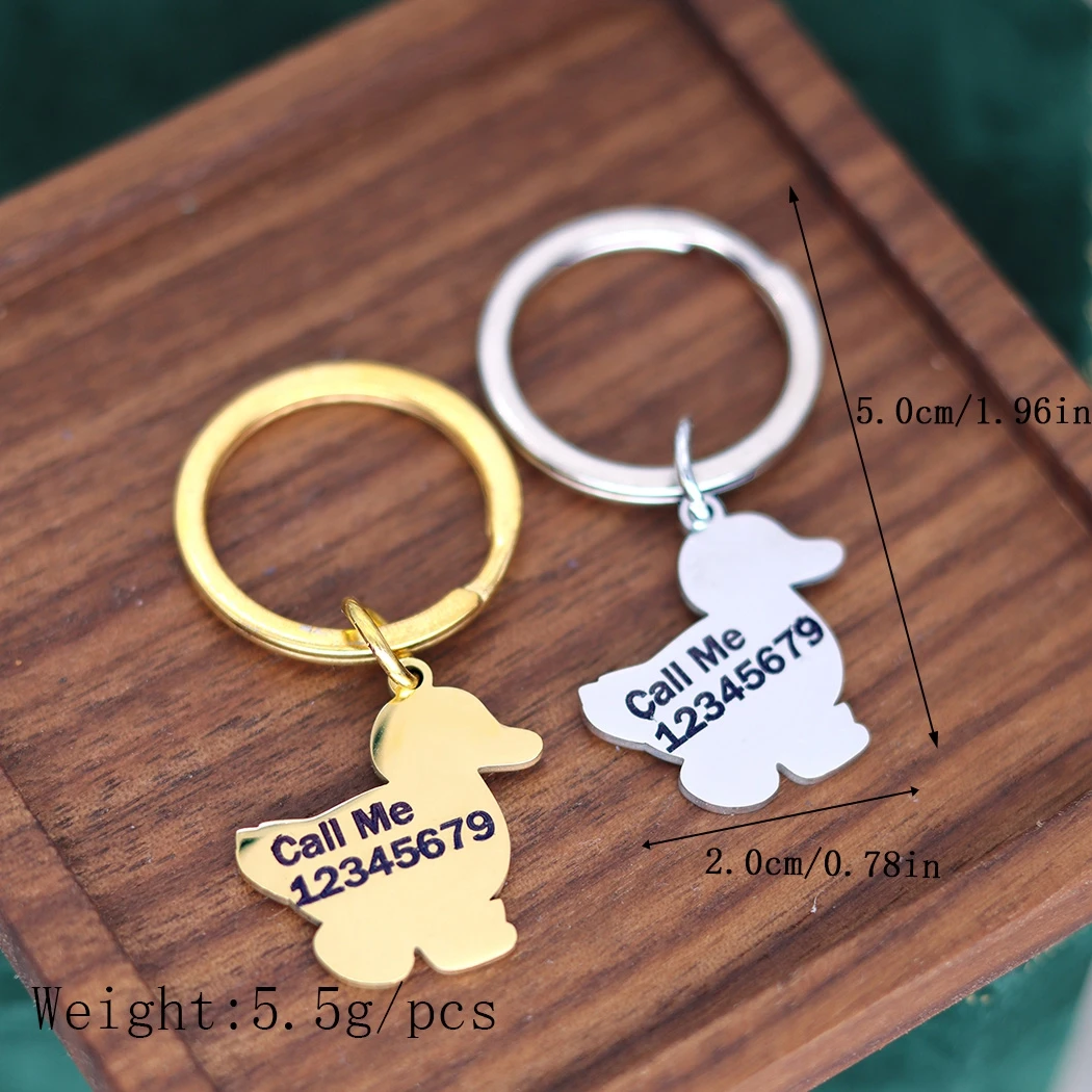 Custom ID Tag Name Phone Cute Duck Walking Pendant Key Chain Stainless Steel Party Jewelry Accessories Gift for Men and Women