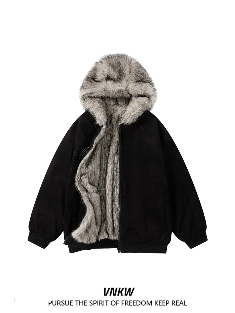 

Хлопковая куртка с капюшоном в американском стиле ретро, свободная мужская двусторонняя одежда, теплое пальто, молодежное модное наполнение из полиэфирного волокна