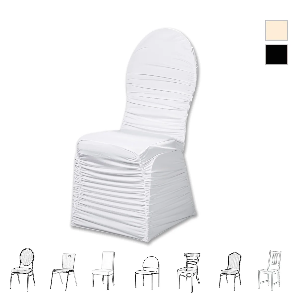 

50 White Rouge Stretch Spandex Fitted Banquet Chair Cover Wedding Ruffled Covers Event Party Decoration