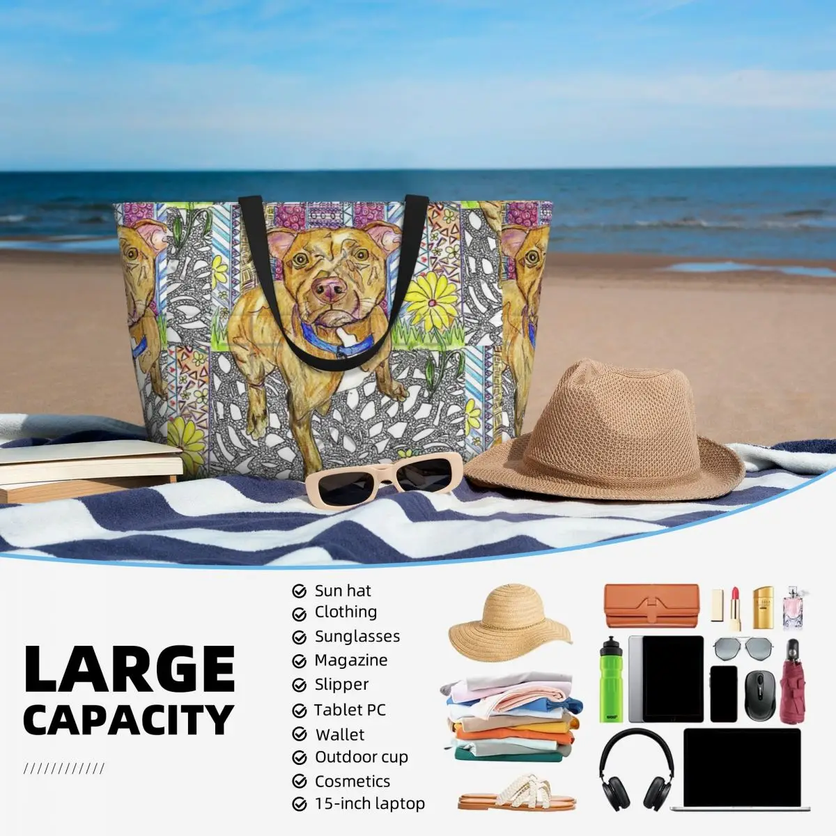 Borsa da viaggio da spiaggia Pitbull, borsa da viaggio moderna per adulti regalo di compleanno quotidiano modello Multi-stile