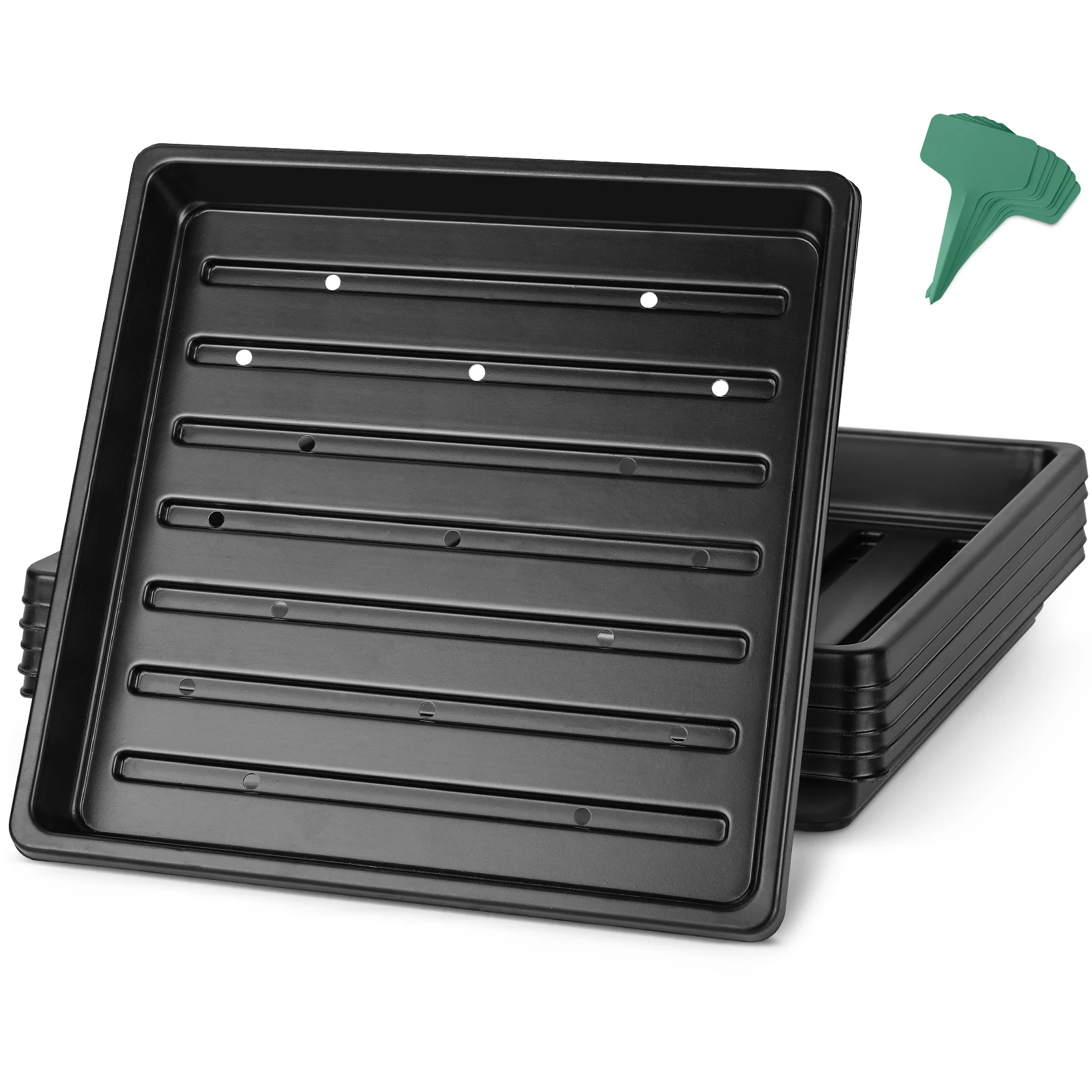 Seed Starter Trays 10.6 x 10.6 Inch Plastic Seed Germination Tray with 15 Pcs Plant Labels Seedling Starting Pot with Drain Hole