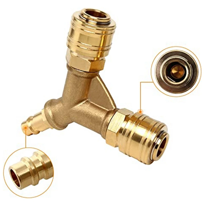 Brass Compressed Air Distributor 2 Way With Couplings Air Hose Quick Connect Distributor Y Distributor Air Distributor