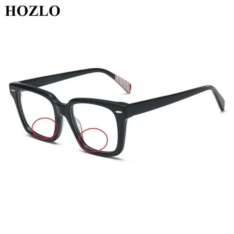 

New Europe America Women Acetate Anti Blue Light Bifocal Reading Glasses Fashion Large Square Rivets Men Hyperopia Spectacles