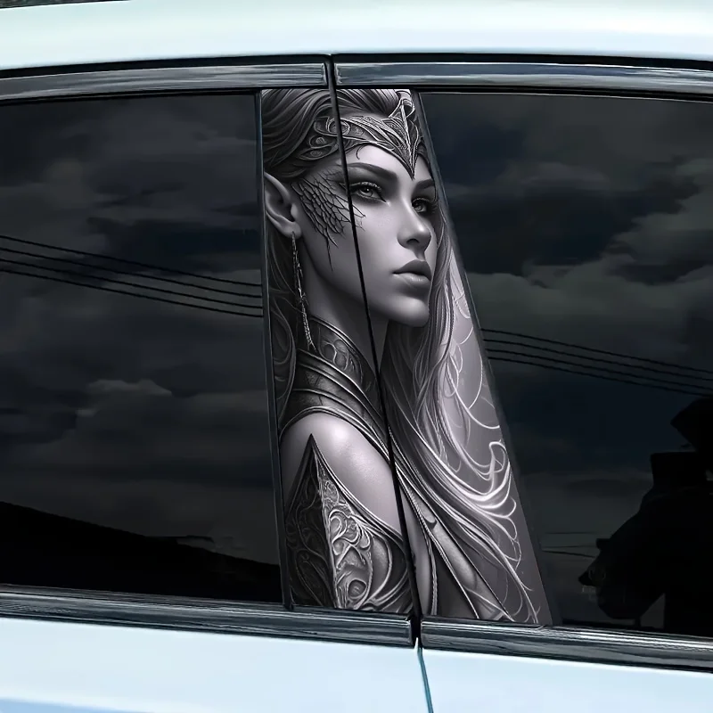 2Pcs Elf Queen Cartoon PVC B Column Sticker Self Adhesive Waterproof Scratch Resistant Car Sticker Anime, Fantasy, Cartoon Theme