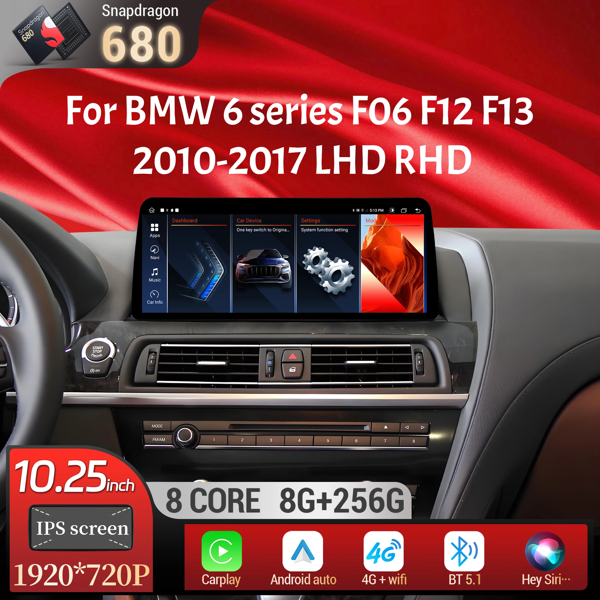

10.25 inch Android 14 Car Radio For BMW 6 series F06 F12 F13 2010-2017 Wireless BT Carplay Snapdragon 680 Head Unit Touch Screen