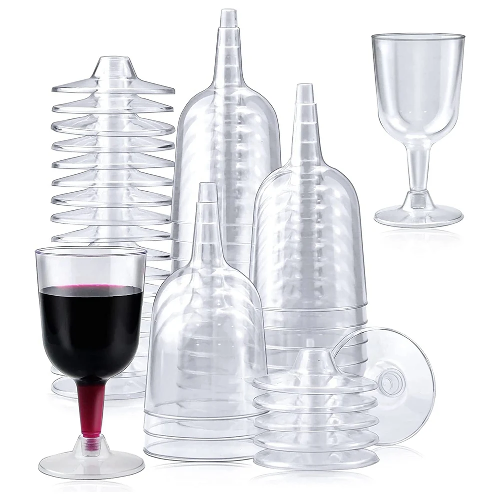 50Pcs Clear Plastic Wine Glass Recyclable Disposable & Reusable Cups for Champagne Dessert Beer Pudding Party