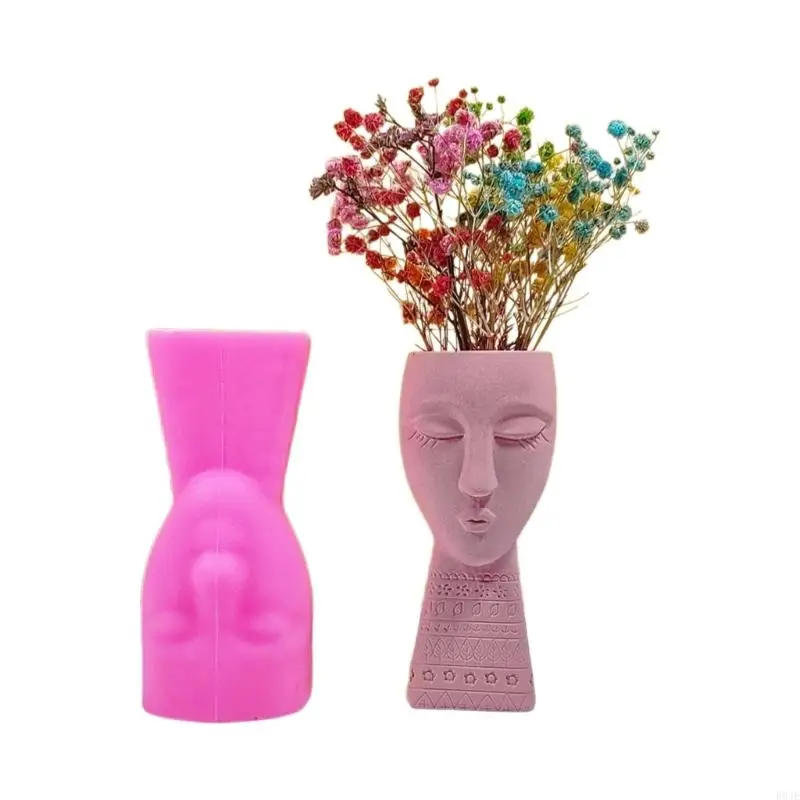 

R9JE Planter Vase Mould Artistic Figure Cements Mold Silicone Texture Flowerpot Molds