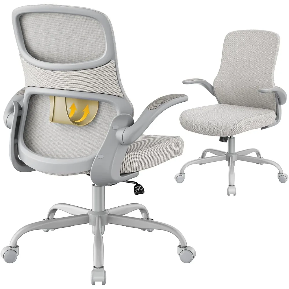 Ergonomic Mesh Office Chair: Comfortable Gaming Desk Chair with Adjustable Height, Flip-Up Armrests, Lumbar Support