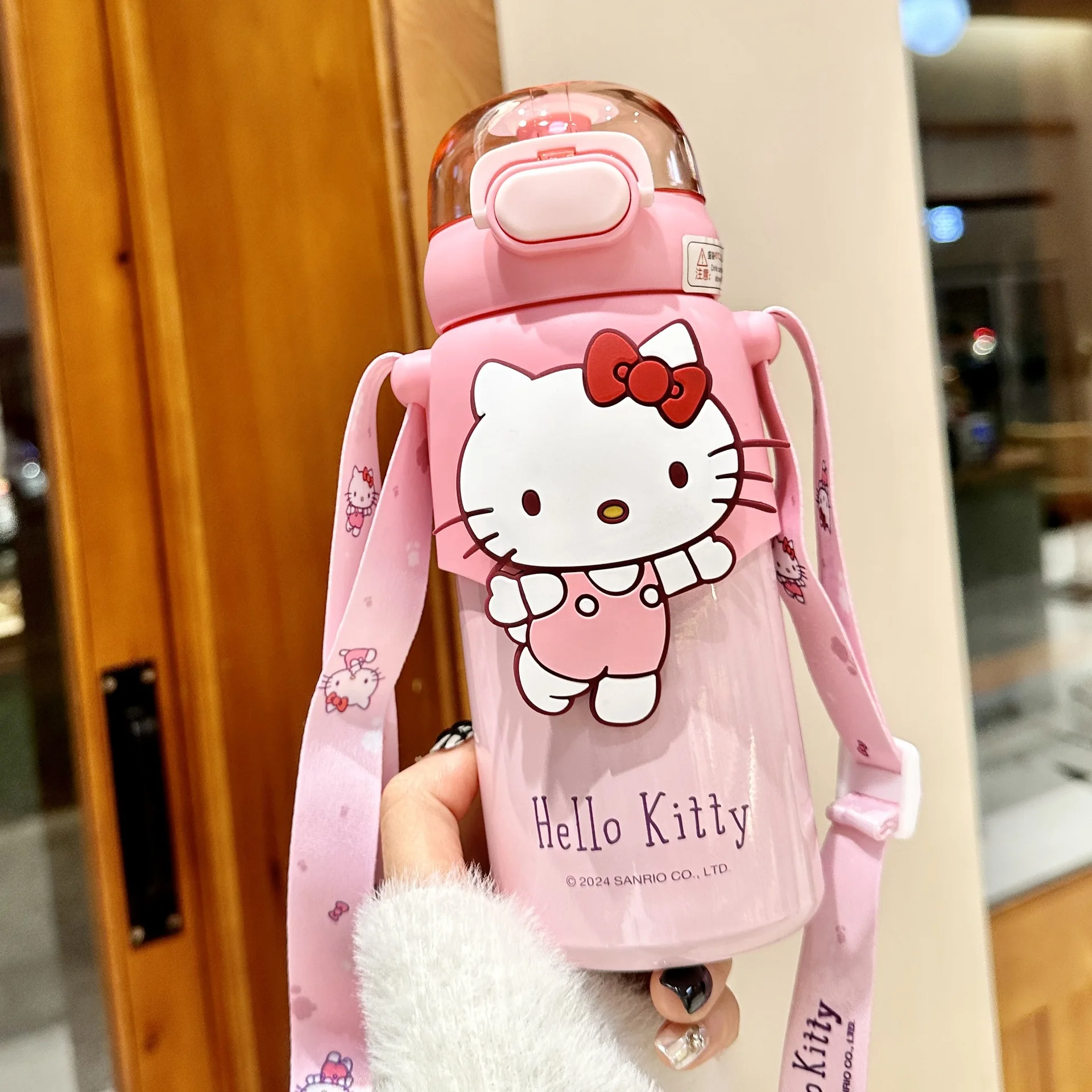 

Hello Kitty Children Thermos Cup Kawaii Sanrio Anime Girls School Straw Water Cup Cute Cartoon Kuromi Kettle Portable Kid Gift