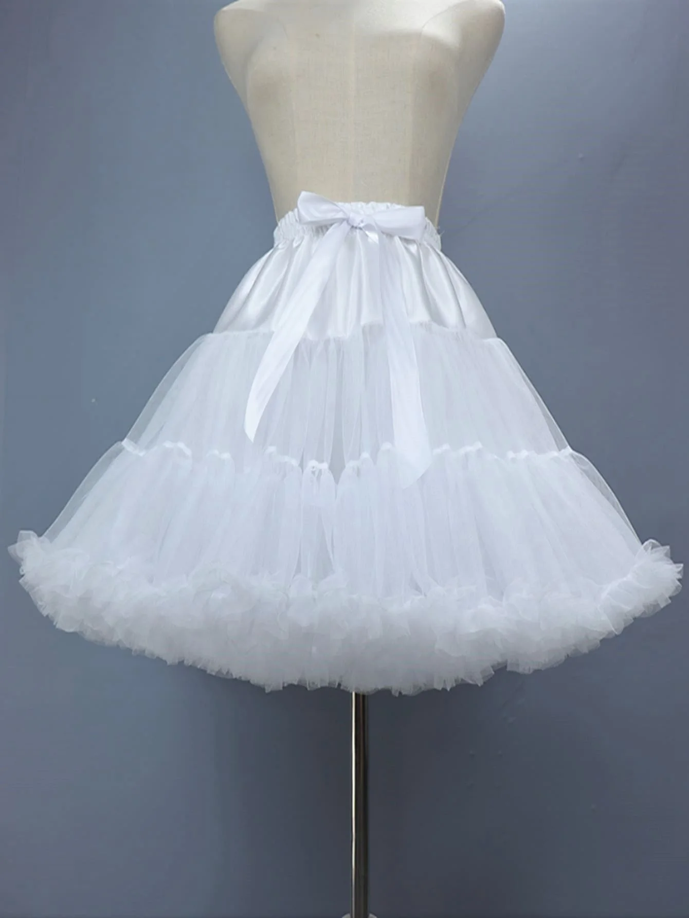 Bow Decor Cloud Layer Elegant White Solid Petticoat for Wedding Halloween