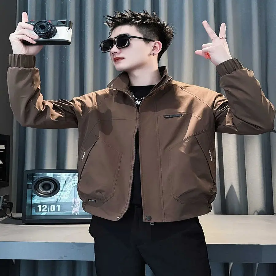 

Trendy Men's Jaet 2025 Spring Autumn Workwear Patchwork Simple Stand Collar Outerwear Polyester Stand Fit Youth ular