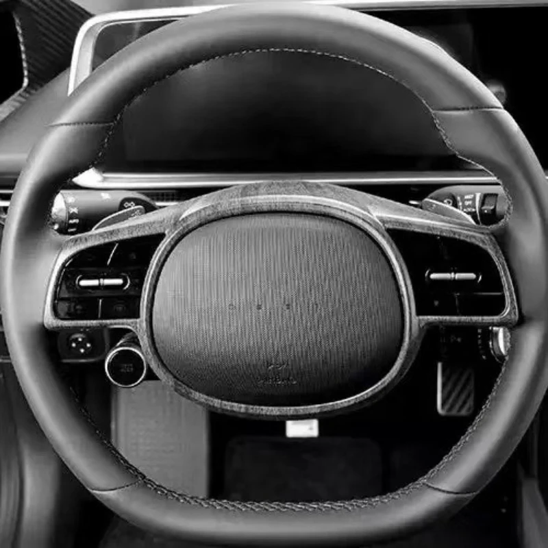 

Hand Stitched non-slip black Genuine Leather car Steering Wheel Cover For Hyundai ioniq 5 2016-2022 Auto Parts