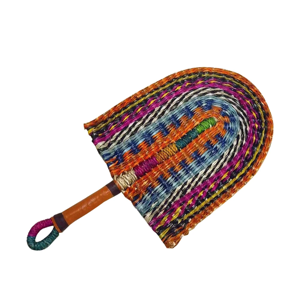 

Straw Decorative Handmade Woven Cooling Fan 20x38cm Purple Black Wall Photo Prop Natural Handheld Summer Beach Party Wedding