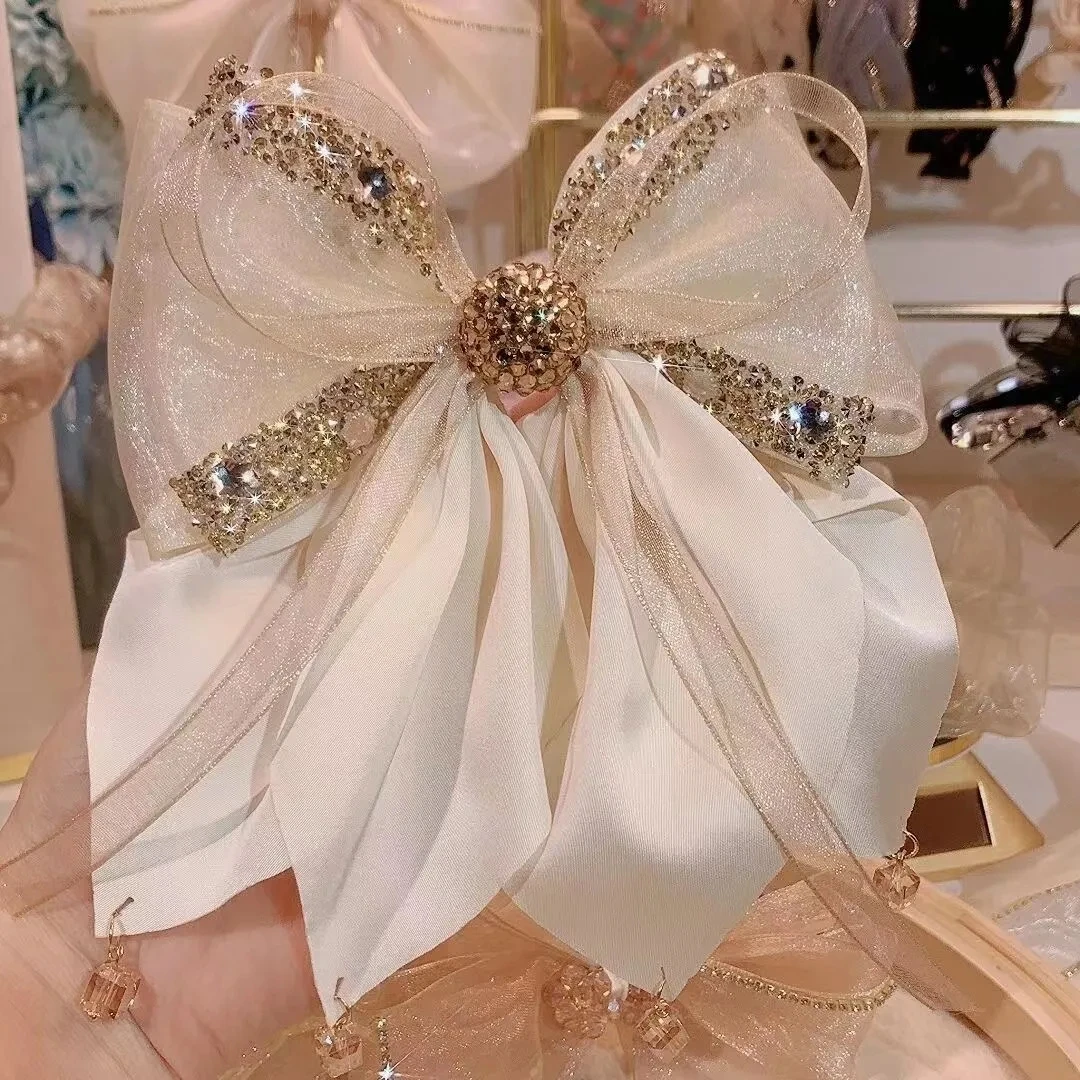 Elegant Butterfly Hairpin New Fabric Large Bow Crystal Rhinestone Jewelry Hair Clip Headwear Women Girls Korean Hair Accessories