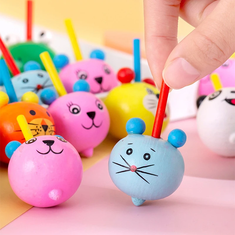 8Pcs Cartoon Cute Animal Wooden Gyro Toys Desktop Spinning Top for Children Birthday Party Favors Baby Shower Gifts Pinata Bag