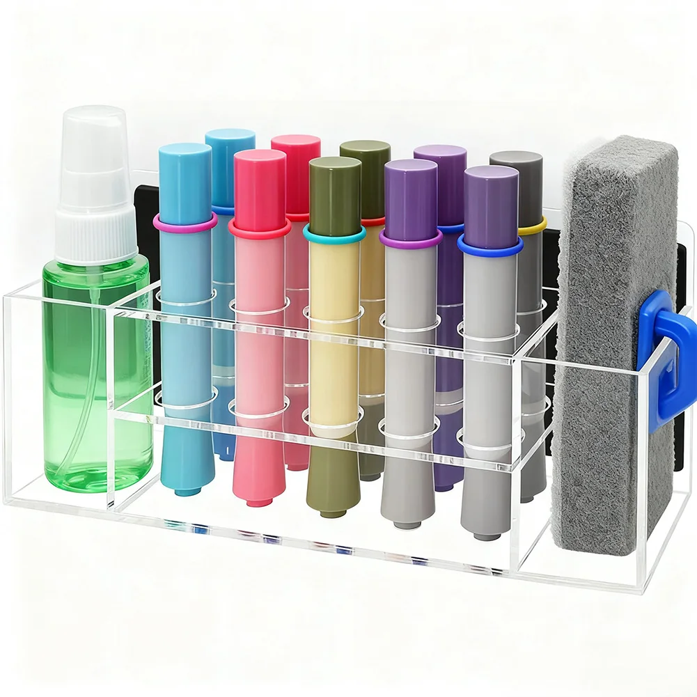 Elegant Acrylic Magnetic Marker Holder With 10 Slots For Organized Storage Dry Erase Marker Holder Acrylic Magnetic White