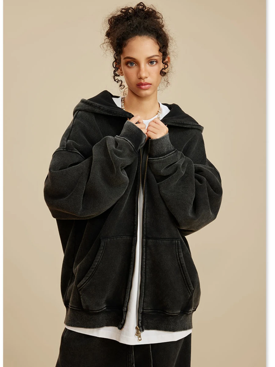 Sumuyoo 355g/㎡ Couple Pants Hoodies Sets Winter Thicken Fleece Women  Sweatshirt Oversized Female Warm Zipper Cardigan Hoodies