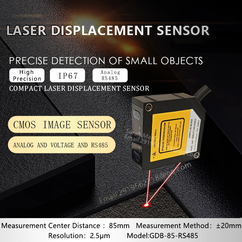 

Chip component inspection 85mm Fast response Analog Serial communication RS485 output CMOS Laser displacement Distance sensor