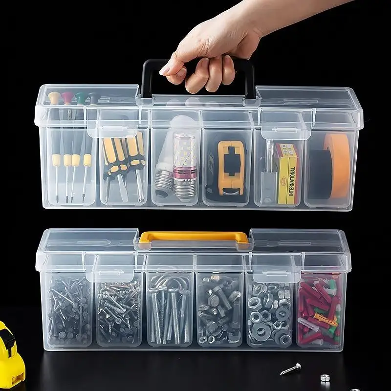 7Pcs Set Clear Multi-Compartment Tool Storage Case Durable Organizer Box for Screws Wrenches Nails Tiny Hardware DIY Home Repair