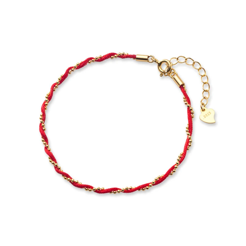 Modian Red Rope Beads Bracelet for Women Fashion Pure 925 Sterling Silver Adjustable Geometric Link Chain Bracelet Fine Jewelry