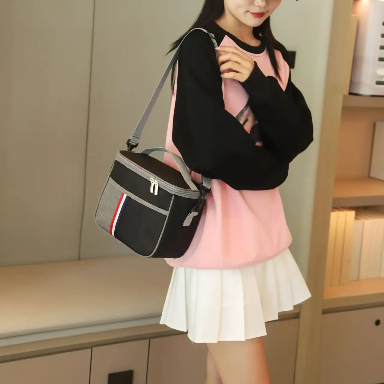 حقيبة غداء أكسفورد مقاومة للماء بسعة كبيرة ومتعددة الجيوب وحقيبة بينتو الحرارية للطلاب بكتف واحد وحقيبة تخزين عبر الجسم #2