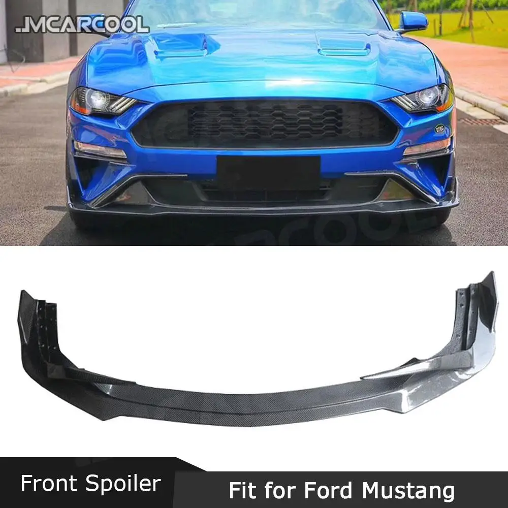 

JMCARCOOL Carbon Fiber Front Bumper Lip Chin Spoiler Aprons for Ford Mustang 2018 2019 FRP Bumper Cover Auto car styling