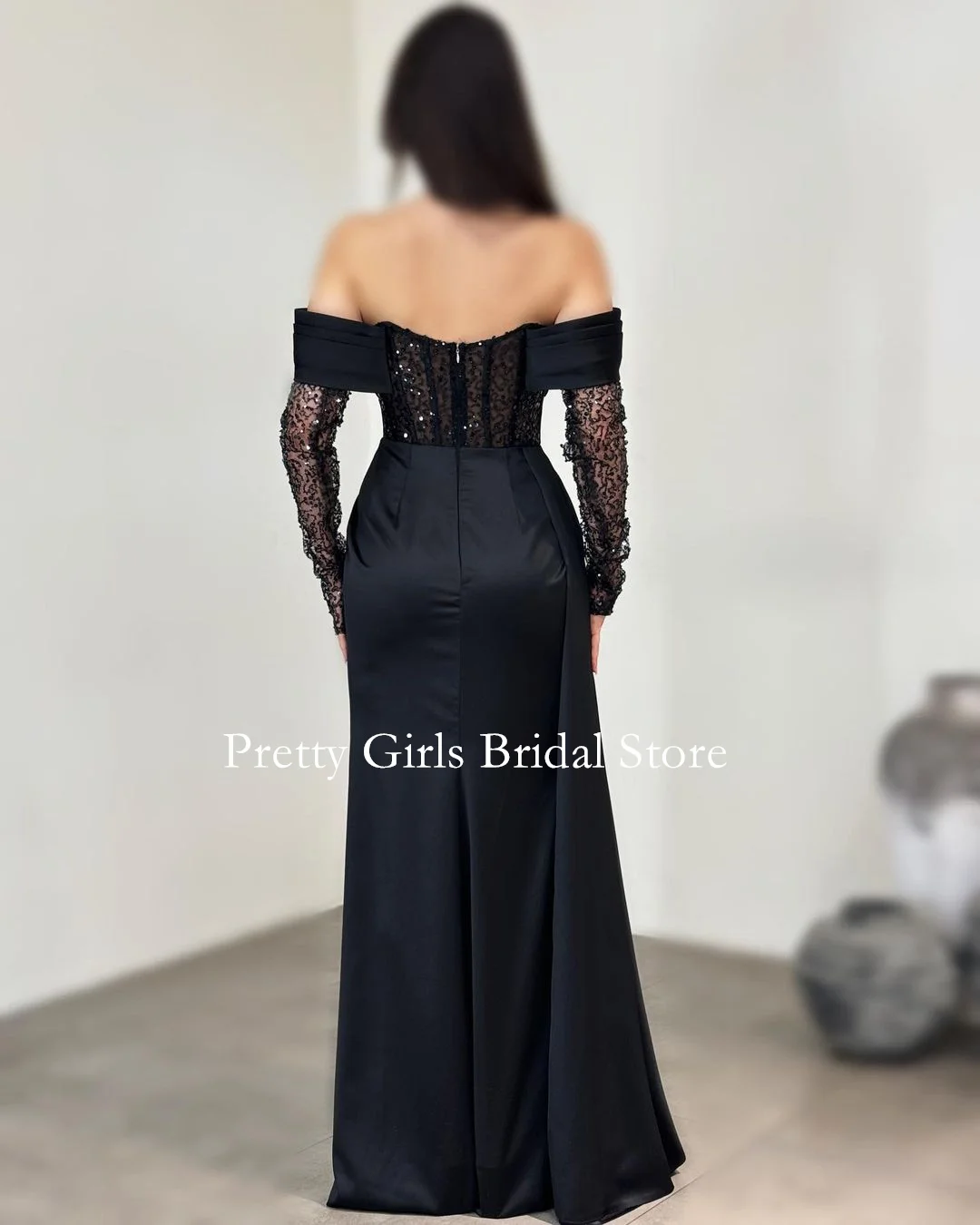 OEING Arabic Style Vintage Evening Dresses Satin Off the Shoulder Mermaid Formal 프롬드레스 Sequined Prom Growns Party Women Bride