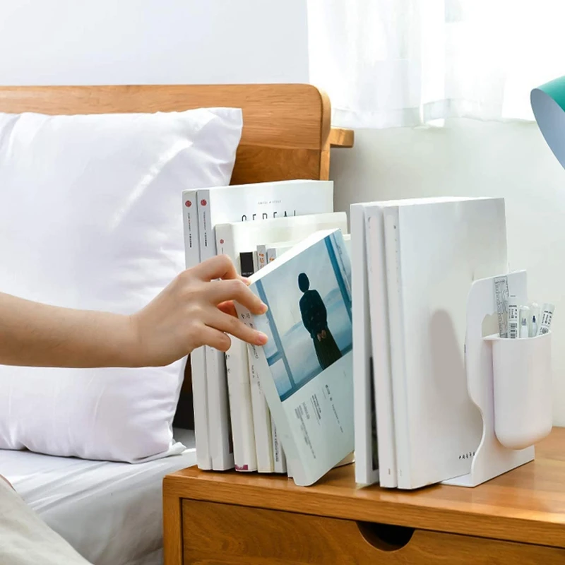Expandable Bookend Adjustable Desktop Bookshelf With Pen Holder For Office School Home Desk