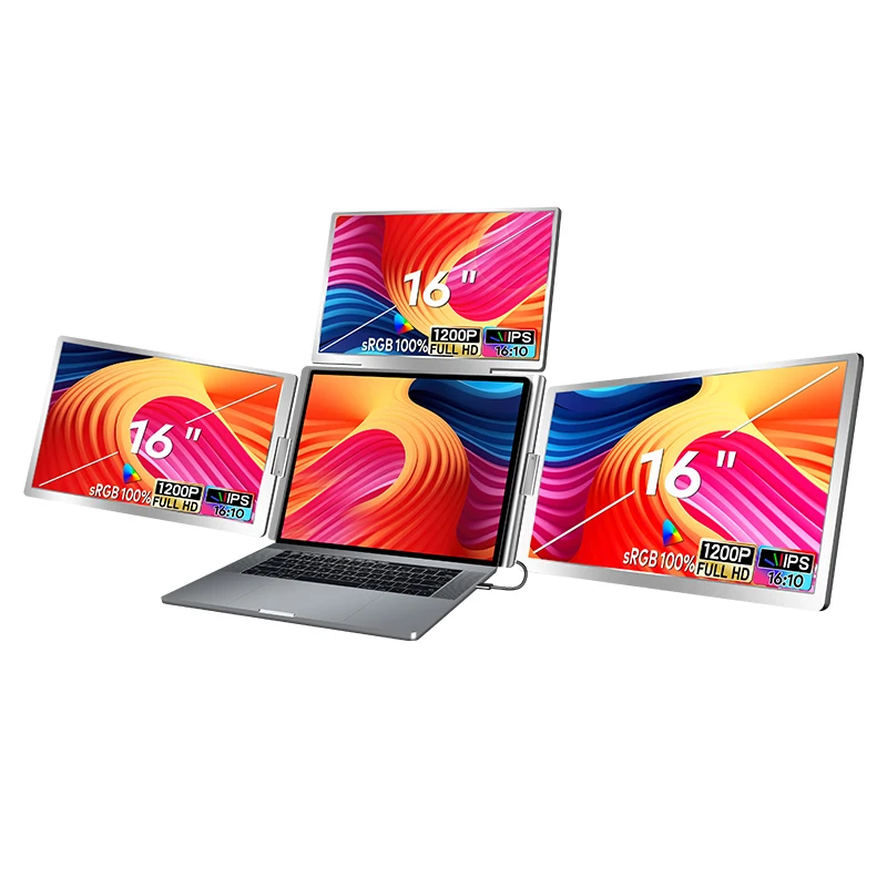 FOPO Triple Portable Monitors 16 Inch SRGB 100% 1 Cable for 3 Screens Portable Laptop Monitor with Patent for Windows and MacOS