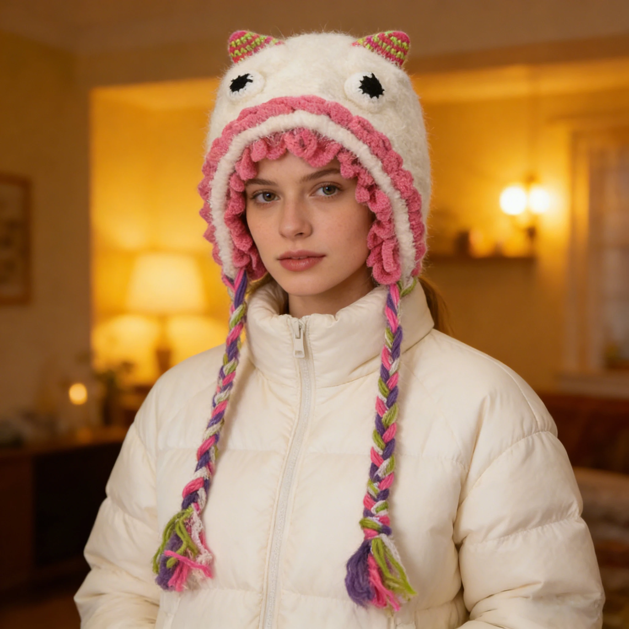 1pc，Cute Cartoon Monster Earflap Hat Braided Design Multi-Color Fashion Casual Women's Beanie.