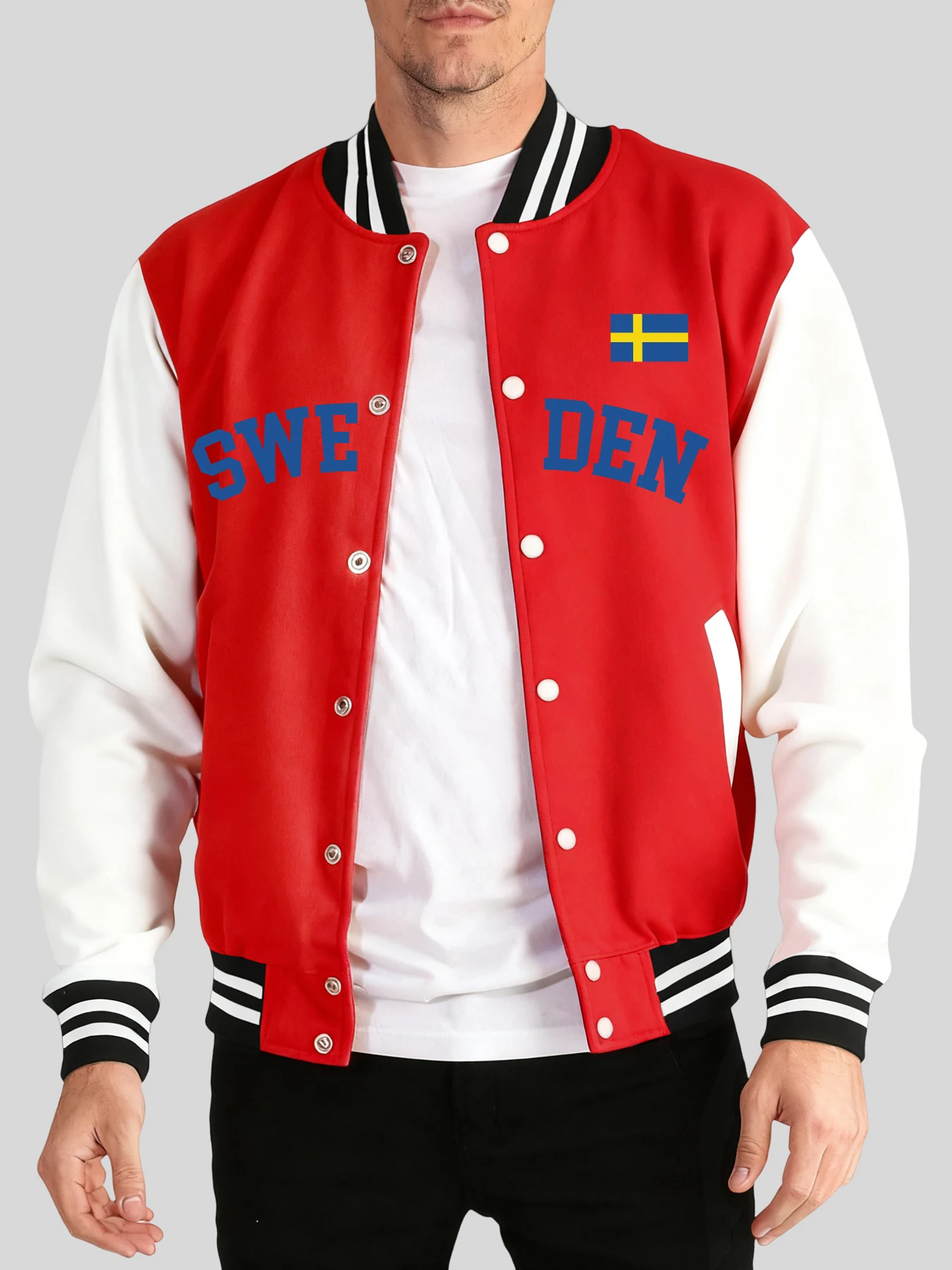 

Sweden Letter And Flag Printing Baseball Jersey Men Basics Street Jackets Autumn Winter Hip Hop Clothing Comfy Pocket Veste