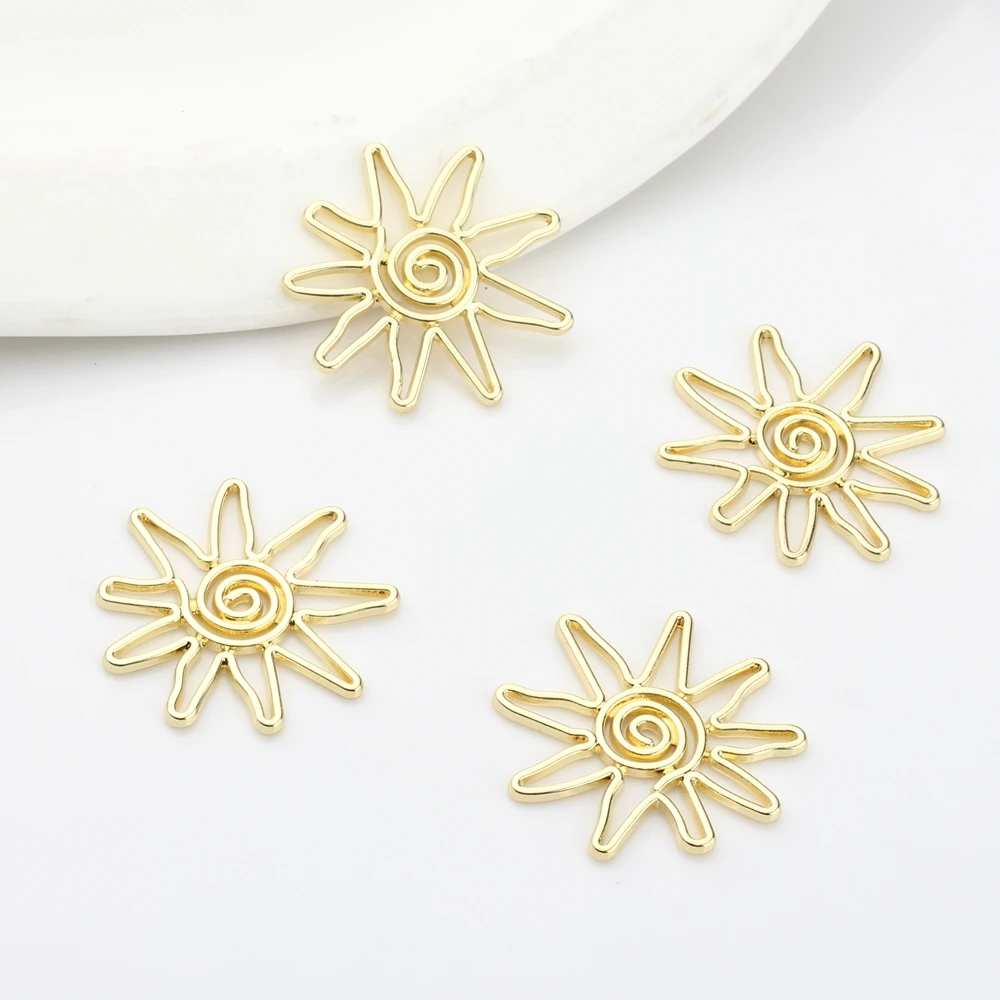 Zinc Alloy Metal Geometric Hollow Charms Sun Shape Line Winding Charms 6pcs/lot For DIY Jewelry Earrings Making Accessories