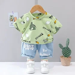 Summer Kids Boy Clothes Cotton Children Cartoon Printe T Shirts Denim Shorts 2Pcs/sets Infant Outfit Kids Fashion Toddler Suits