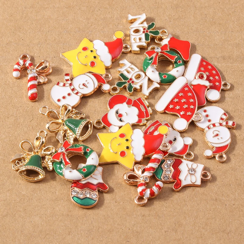 10pcs Enamel Christmas Tree Elk Snowman Charms Pendants for Jewelry Making Necklace Earrings Bracelet DIY Jewelry Accessories