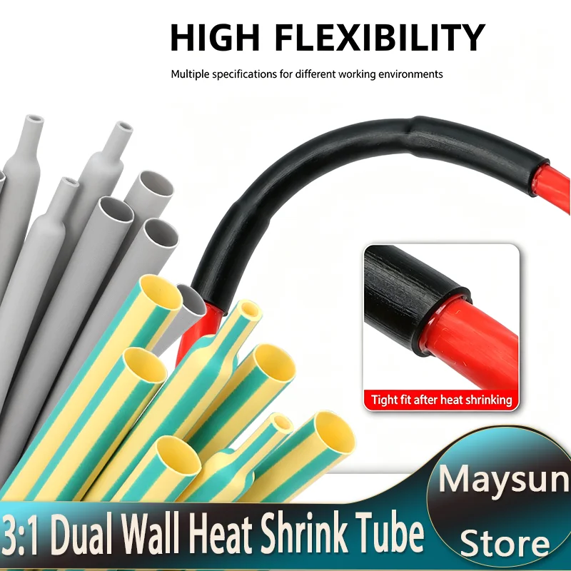 3:1 Dual Wall Adhesive Lined Heat Shrink Tube Kit Thick Glue Waterproof Heat Shrink Wrap Wire Cable Sleeves 1.6-50mm Multi Sizes