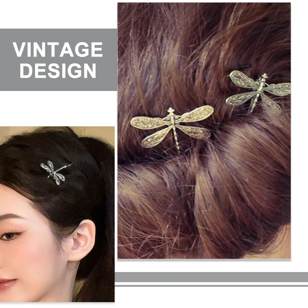 

6 pcs Vintage Dragonfly Hair Clips Retro Silver Gold Decorative Barrettes for Women Elegant Hairstyle Accessories