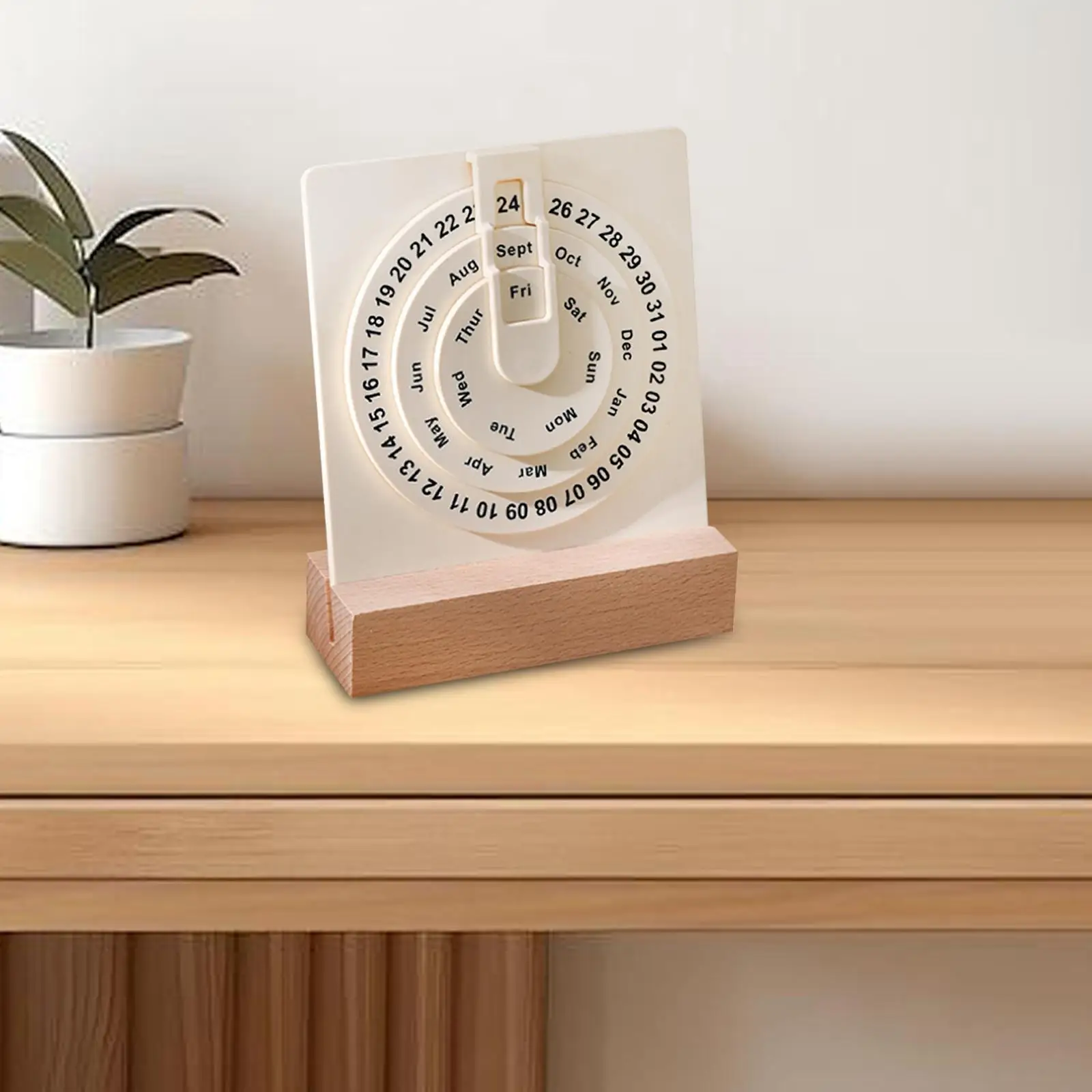 Wooden Perpetual Calendar, Manual Rotatable Disks Calendar,Wood Rustic Circular Perpetual Calendar for Home Office