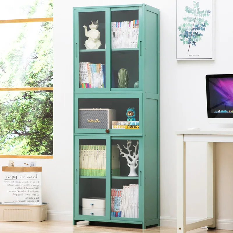 Bookshelf Bookcase Shelf with Cabinet Door Locker Integrated Lattice Cabinet Display Cabinet Floor to Floor Multi-layer Living
