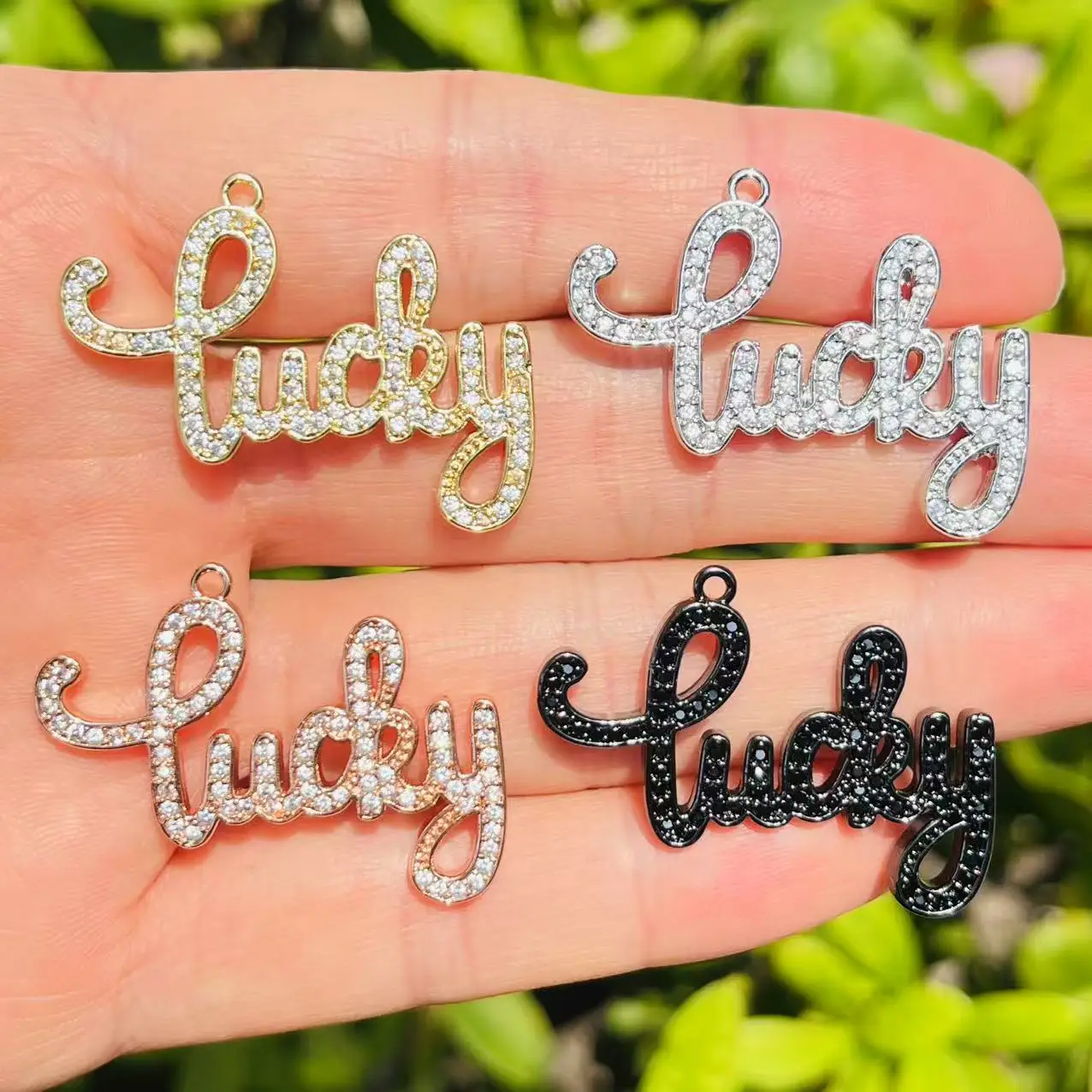 5Pcs Zircon Pave Copper Inspirational Lucky Charm positivity and fortune Jewelry Accessories  for Bracelet Crafting