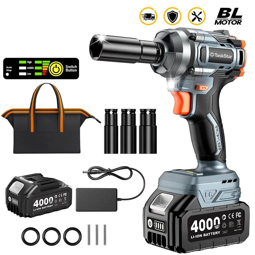 Taskstar 1200N.M Brushless Electric Impact Wrench 3 Funtion 1/2" Cordless Portable Screwdriver Drill Tools For Makita 18v Battery Pin