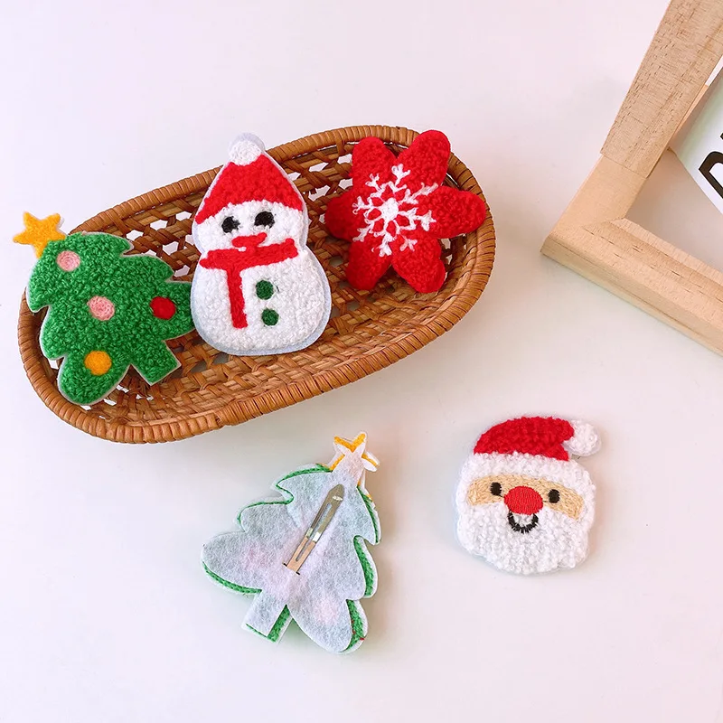 Christmas Hair Clips Set 1PC Knitted Santa Snowman Reindeer Festive Party Hair Accessories for Kids Girls Xmas Gift