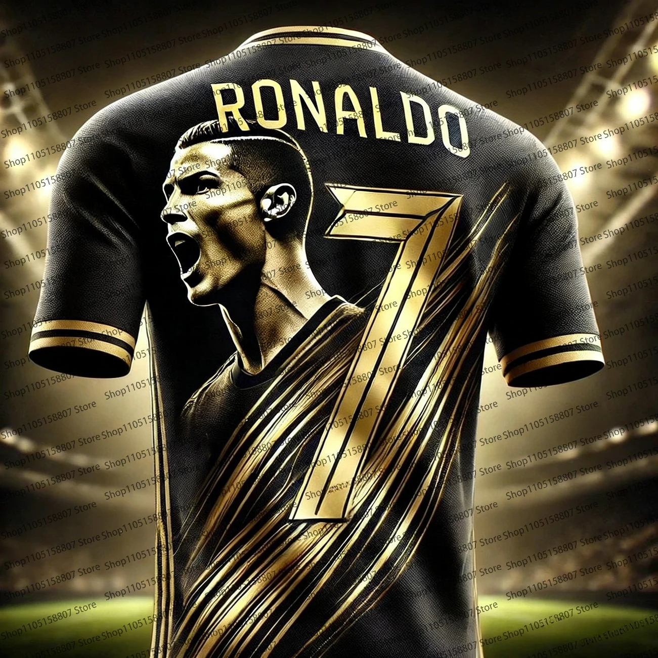 2026 الصيف الجديد كريستيانو رونالدو الذهب الأسود الطبعة التذكارية تي شيرت رياضي في الهواء الطلق التجفيف السريع من خلال جيرسي