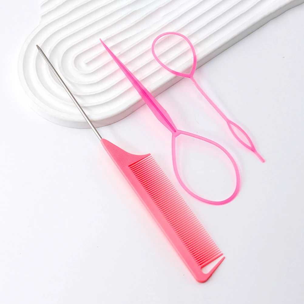 

4 Sets Hair Combs ABS Steel Needles Tail Tools Braiding Accessories Women Girls Pink Black Styling Durable Anti